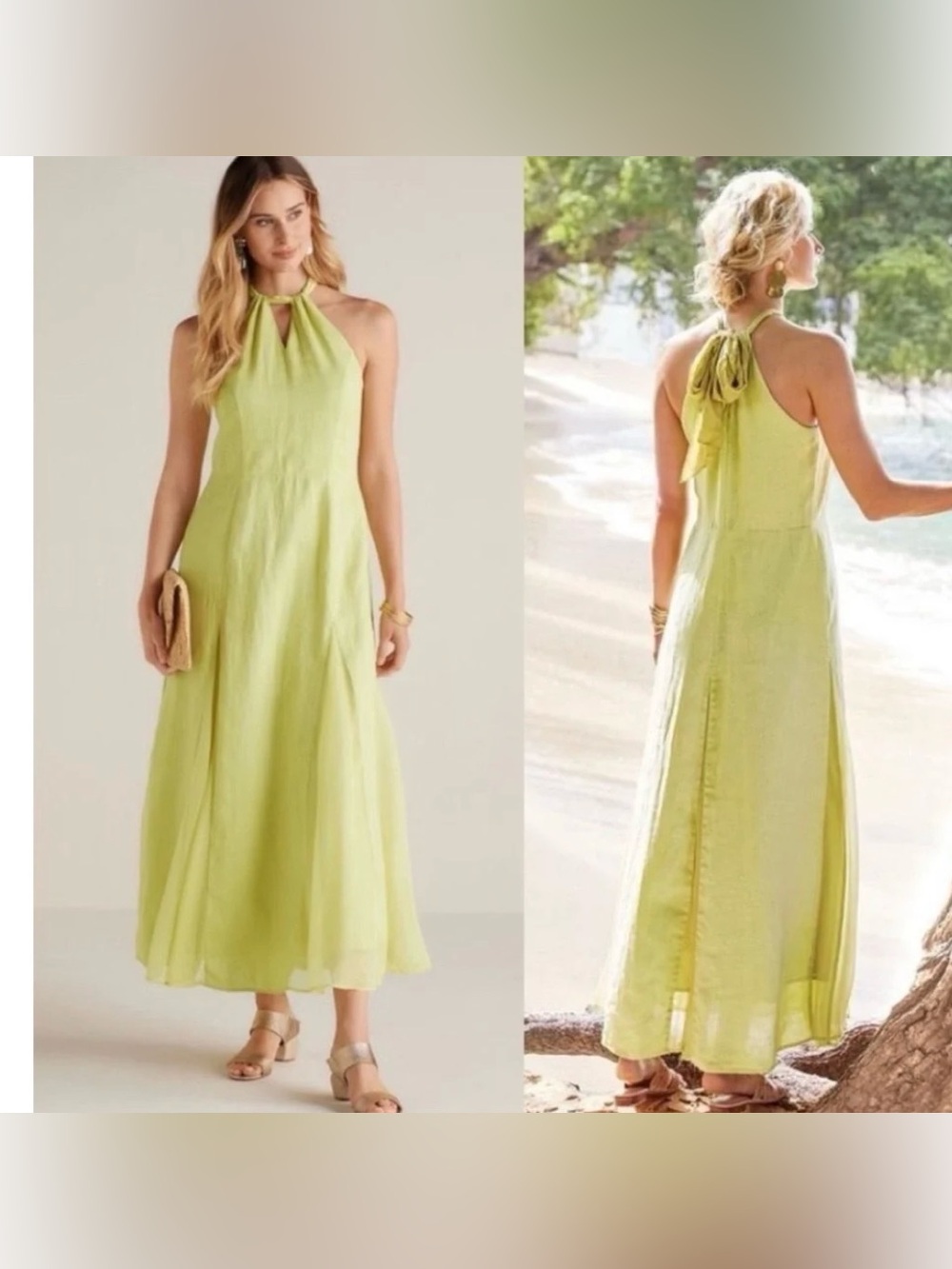 Soft Surroundings Soliloquy Linen Silk halter maxi dress in Linden Green Size XL